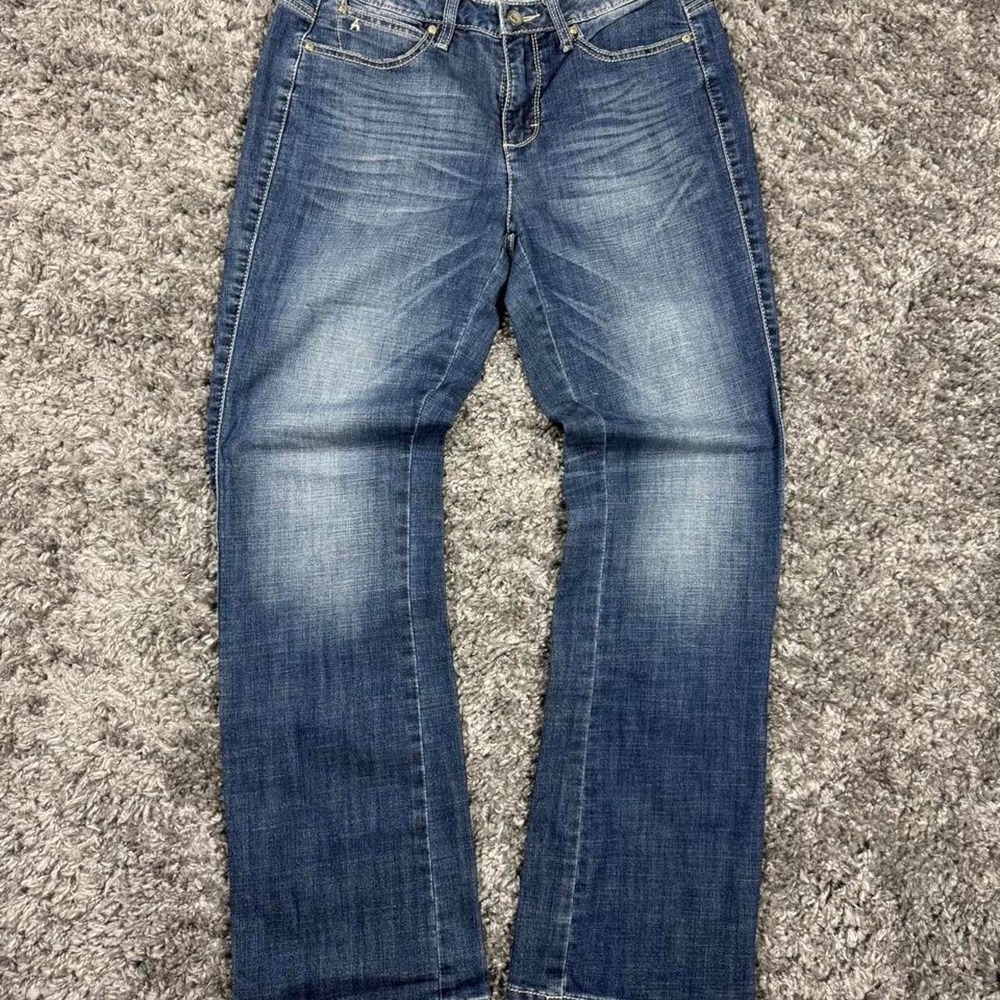 Y2K Aura Western Bootcut Jeans Women's Blue Denim Embroidered Pockets Size 8/AVG